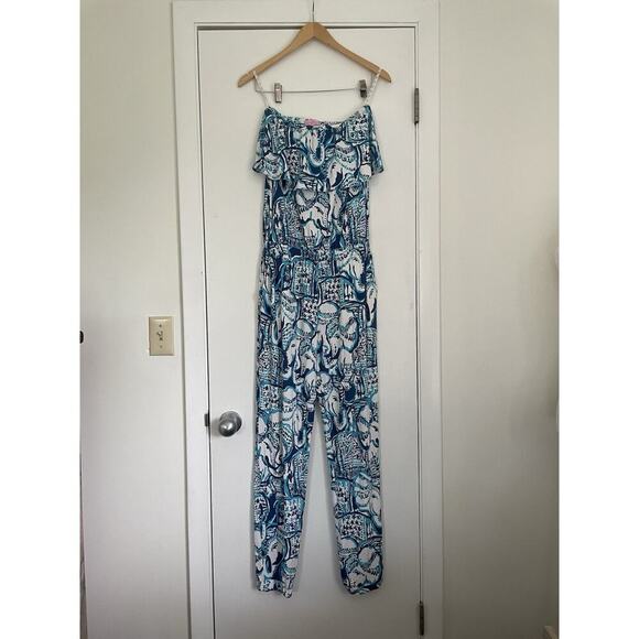 Lilly Pulitzer Ailsie Strapless Jumpsuit Romper Blue Keep On Trunkin Size Small - Picture 3 of 8
